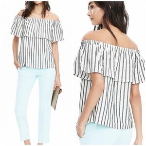 Banana Republic Off-Shoulder Striped Blouse Flowy Boho Top Large L